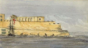 Cmdr Alfred M. Causton RN, Fort Saint Elmo, Malta, 1870, Watercolour