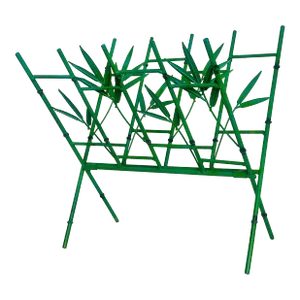 Vintage Palm Beach 1970’s Green Metal Chinoiserie Faux Bamboo Leaf Folding Magazine Rack