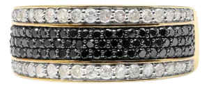 14K Yellow Gold Plated .925 Sterling Silver 1 1/4 Cttw White and Black Treated Diamond Multi Row Band (Black/I-J Color, I2-I3 Clarity) - Size 11