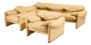 Maralunga Leather Seating by Vico Magistretti for Cassina, Set of 3