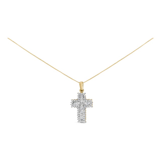 14K Yellow Gold 2.0 Cttw Multi-Row Diamond Cross Pendant Necklace For Sale