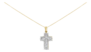 14K Yellow Gold 2.0 Cttw Multi-Row Diamond Cross Pendant Necklace