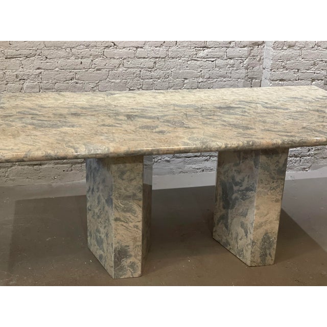 Unbelievable vintage dining table. The marble is the most gorgeous blue gray and ivory. Perfect for a beach house or a...