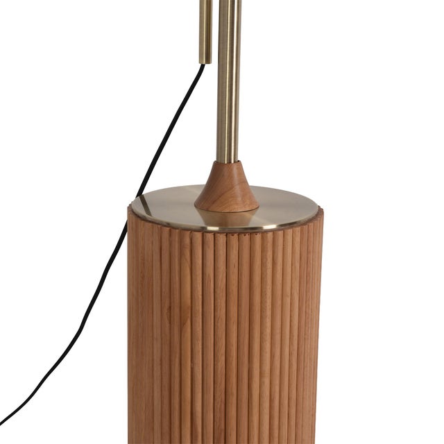 1980s Tambo Floor Lamp - 92" Brass Arc Lamp, Mid Century Modern, Pool Blue Shade, Light Wood Base For Sale - Image 10 of 12