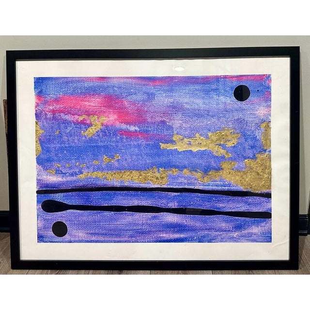 Contemporary Abstract Wall Art: Purple and Gold Horizon - Modern Minimalist Decor (40"x30") For Sale - Image 3 of 5
