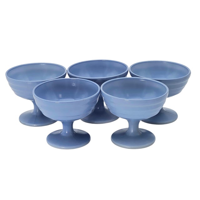 Art Deco Hazel Atlas Moderntone Platonite Blue Sherbet Bowls, Set of 5 (1930s–40s) For Sale - Image 3 of 10