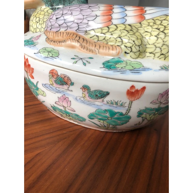 Rose Vintage Chinese Export Hand-Painted Polychrome Duck Tureen For Sale - Image 8 of 13