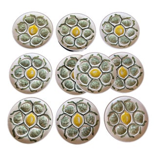 Belon Oyster Plates from Pornic Pottery MBFA, 1950s, Set of 10 For Sale