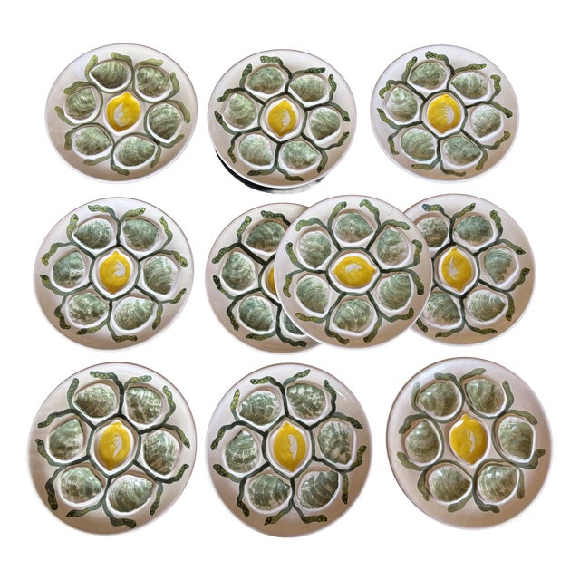 Belon Oyster Plates from Pornic Pottery MBFA, 1950s, Set of 10 For Sale