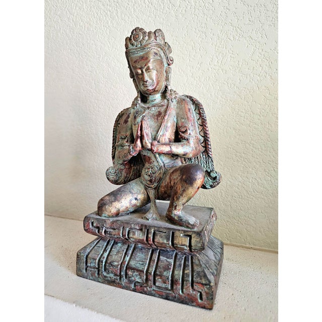 Folk Art Early 20th Century Southeast Asian Hand-Carved Wooden Kinnari Figure For Sale - Image 3 of 12