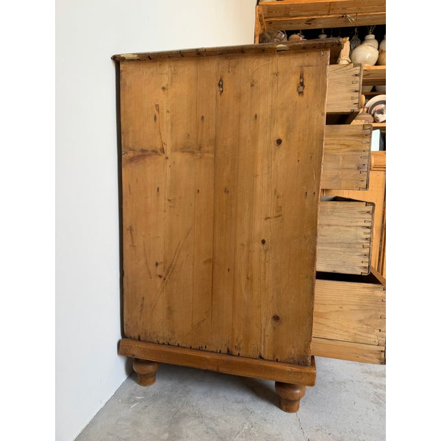 Wood Antique English Pine Sideboard With Central Cupboard & Nine Drawers For Sale - Image 7 of 12