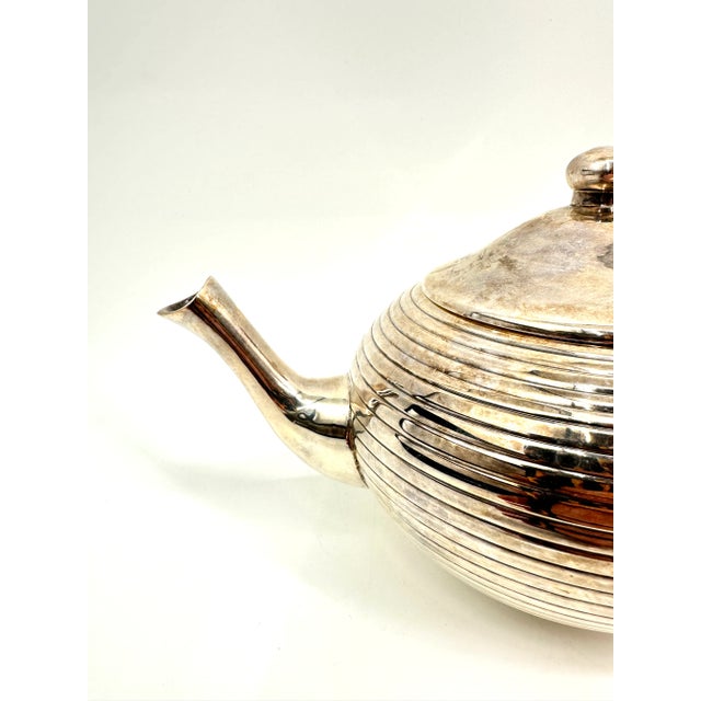 Art Deco 1930s Art Deco Silver Plate Tea Set with Wooden Handle, Portugal- 3 Pieces For Sale - Image 3 of 12