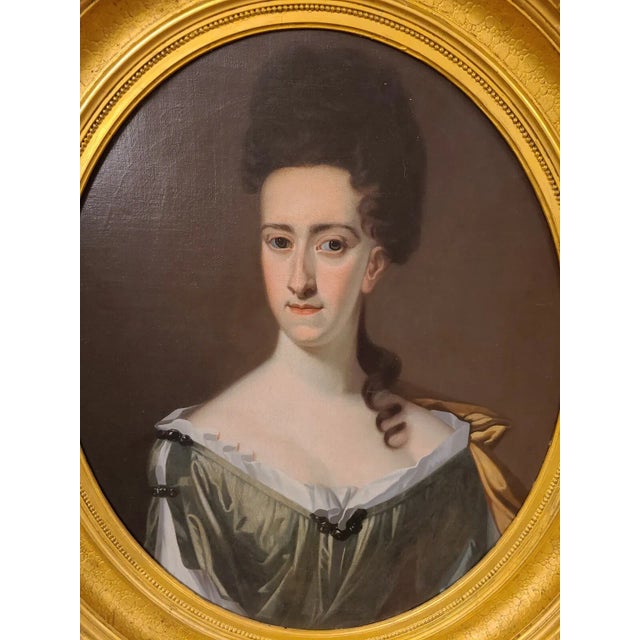 A very fine English Oil Portrait Painting on canvas of the Countess of Findlator, late 17th century. The painting is...