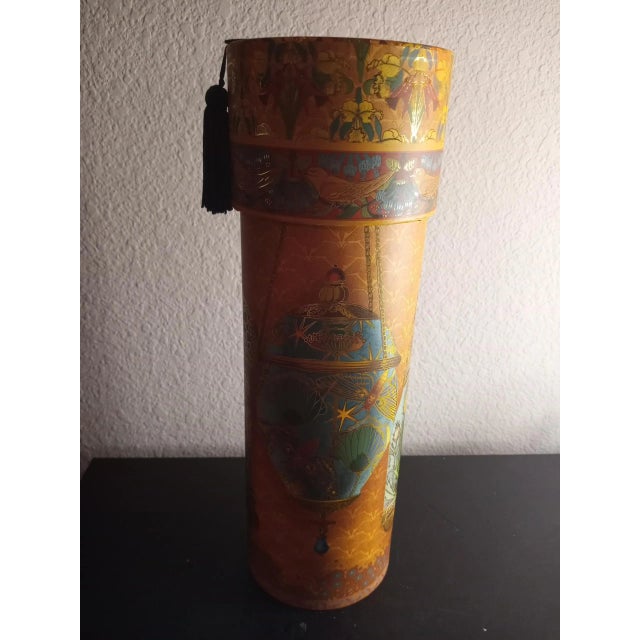 Paper 1990s Punch Studio Handpainted Gold Asian Motif Storage Tube For Sale - Image 7 of 9