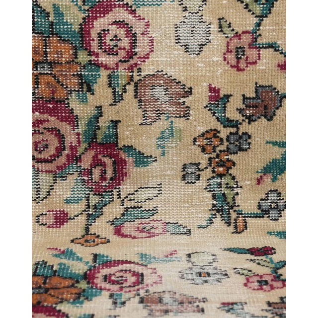 1970s 1970s Vintage Turkish Oushak Handmade Wool Cotton Brown Floral Area Rug For Sale - Image 5 of 11