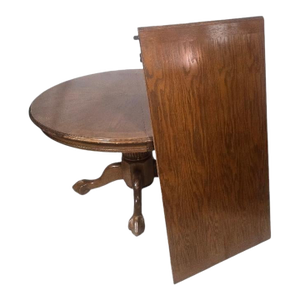 Vintage Solid Oak Claw Foot Pedestal Dining Table With 24" Leaf | 48" Round Expands to 72"