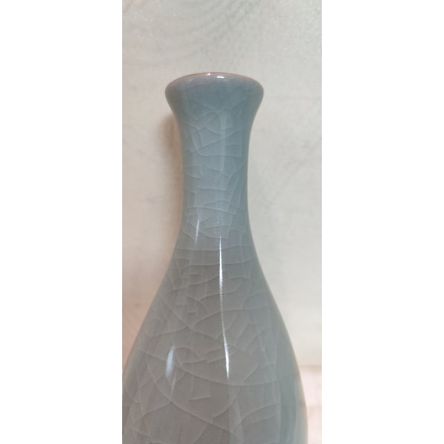 Early 20th Century Chinese Ceramic Vase Crackle Glaze Celadon Bottle For Sale - Image 5 of 10