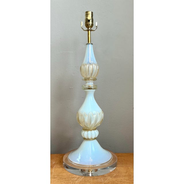 Vintage Murano Opalescent Glass and Lucite Table Lamp For Sale - Image 11 of 12