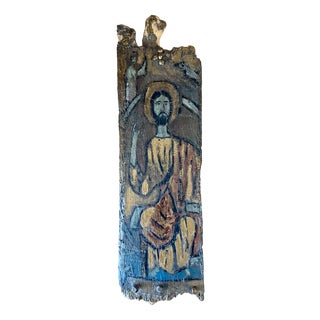 Primitive Folk Religious Panel on Weathered Wood, 1890s For Sale