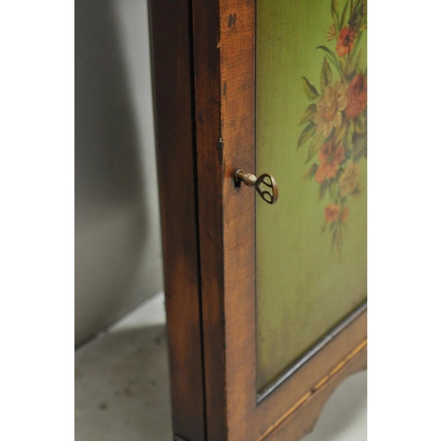 Antique English Adams Style Green Hand Painted Narrow Corner China Cabinet For Sale - Image 12 of 18
