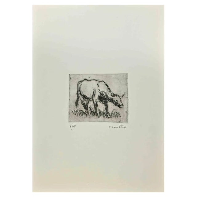 Enotrio Pugliese, Bull, Etching, 1963 For Sale