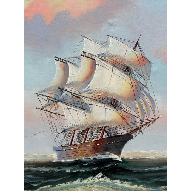 1980s Oil Painting on Canvas of a Vessel in the Sea Beautiful Ship, Signed Angell For Sale In Nashville - Image 6 of 11