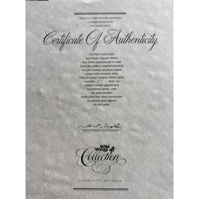 1995 Persis Clayton Weirs "Do Not Disturb" Signed Numbered 54/950 Print Cats, Birds W/ Coa For Sale - Image 9 of 9