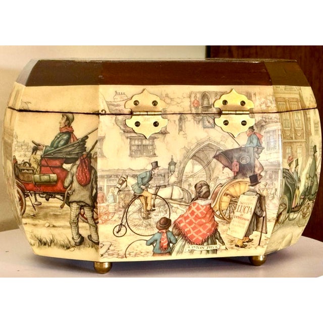 Brown Vintage Anton Pieck Octagonal Illustrated Trinket Box With Velvet Lining For Sale - Image 8 of 11
