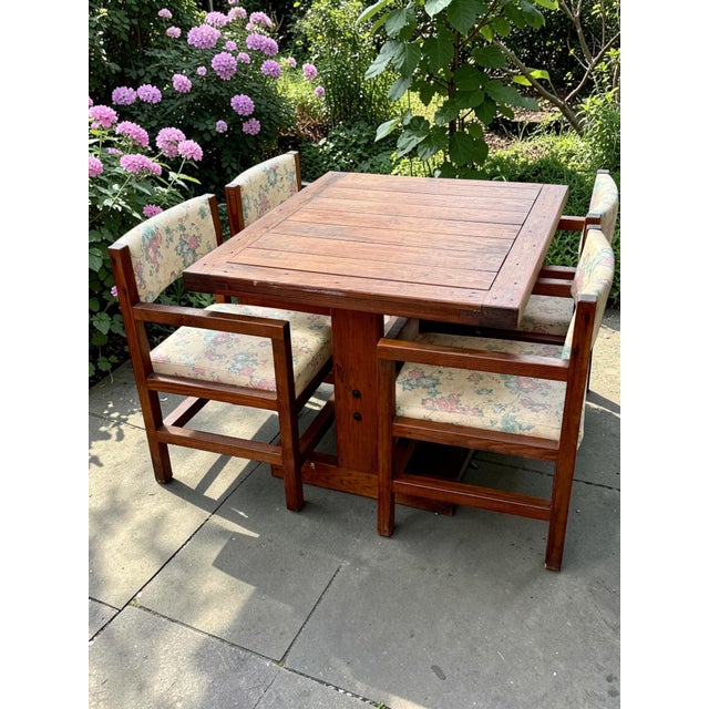 Late 20th Century Vintage Oak Dining Table Set-4 Chairs-Farmhouse Rustic Cottage-Wood-Country-Cozy For Sale - Image 5 of 9
