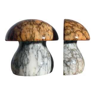 Vintage 1960s Italian Marble Mushroom Bookends by Noymer - Set of 2 For Sale