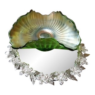 1960s Stunning Fenton Green Carnival Glass "Stippled Rays" Pattern Bowl For Sale