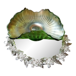 1960s Stunning Fenton Green Carnival Glass "Stippled Rays" Pattern Bowl