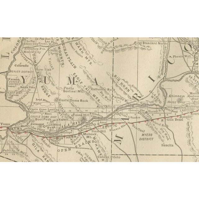 Antique Map of Arizona – Railroads, Mining Districts & Settlements, 1888 This antique engraved map presents the Territory...