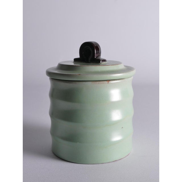 Black Art Deco Celadon Glazed Lidded Jar by Einar Luterkort for Upsala‑Ekeby, 1930s For Sale - Image 8 of 16