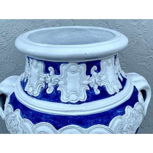 Ceramic Late 20th Century Italian Blue and White Della Robbia Style Jardiniere, Provenance, Celine Dion For Sale - Image 7 of 11