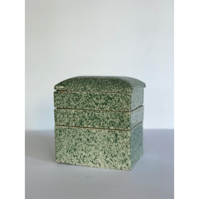 Antique Stacking Green Speckled Porcelain Container Chairish