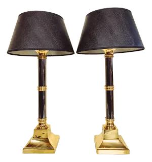 Art Deco Brass and Chrome Bamboo Effect Table Lamps, 1977, Set of 2