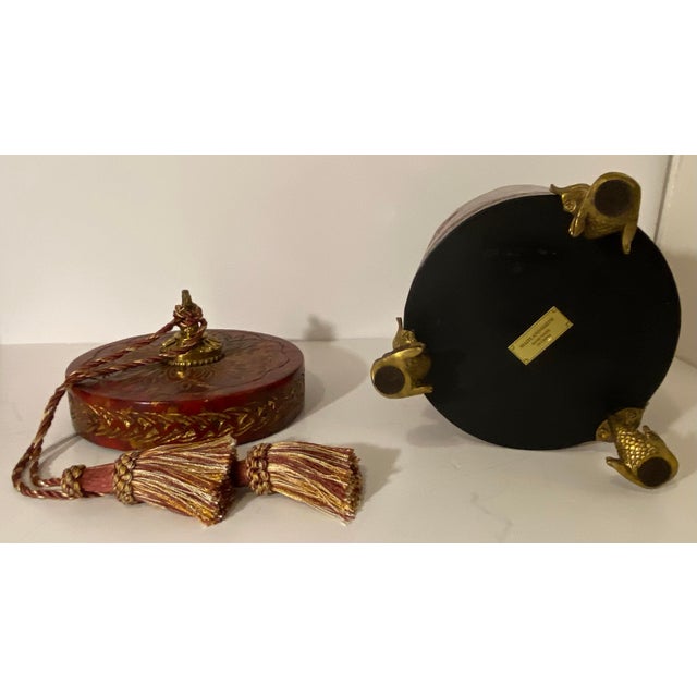 Monumental 14" Graduated Trio of Maitland-Smith Tessellated Stone Canisters - Imperial Red & Gold Leaf For Sale - Image 15 of 18