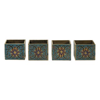 Set of 4 Turquoise Enamel Cloisonne Furniture Feet Metal Bracket For Sale