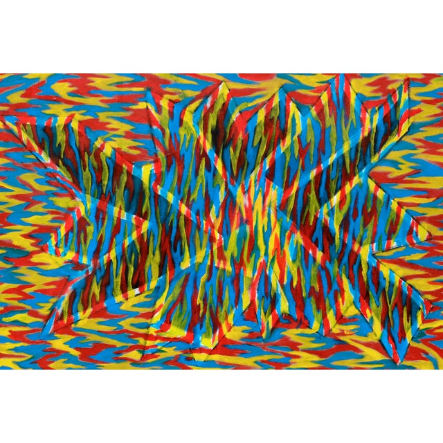 Dynamic Primary Geometric Abstract in Oil on Canvas Colorful and dynamic oil abstracted geometric composition by Ross H....