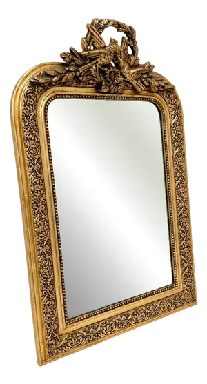 Antique French Giltwood Wall Mirror with Bird and Laurel Crest, 19th Century