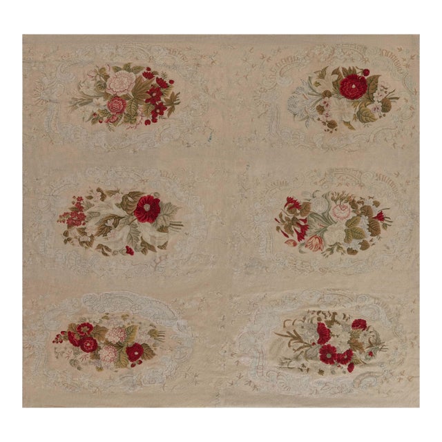 1880s Antique French Botanic Needlepoint Rug For Sale