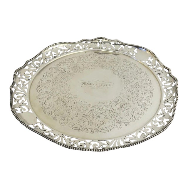 Historic Nautical Silver Plated Serving Tray from Steam Paddle Boat c 1860 "Western World" For Sale