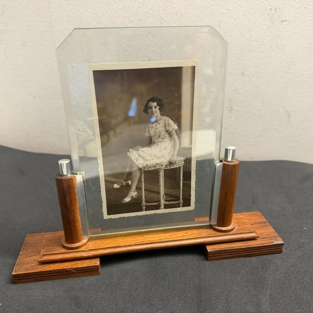1930s Art Deco Wood, Chromed Metal and Glass French Picture Frame For Sale - Image 10 of 11