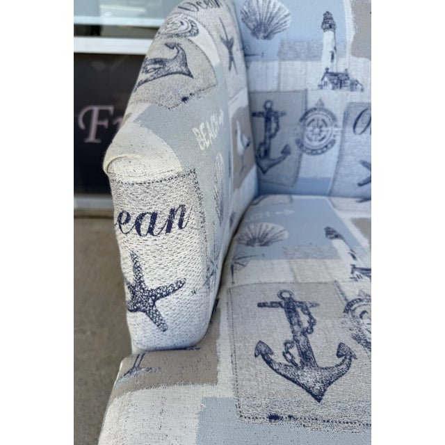 Textile New Showroom Sample Swivel Chair With Nautical Upholstery For Sale - Image 7 of 8