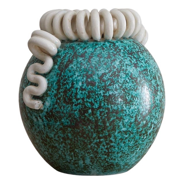 French Turquoise Ceramic Vase by Gustave Asch, 1940s For Sale