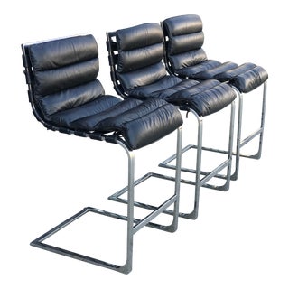 Leather & Chrome Bar Stools - Set of 3 For Sale