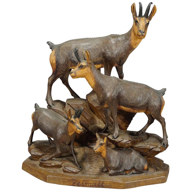 Carved Wood Chamois Family by Ernst Heissl, 1900s For Sale - Image 10 of 10