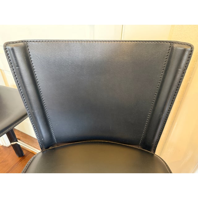 Late 20th Century Italian Frag Black Leather Countertop Stools, Set of 3 For Sale - Image 10 of 13