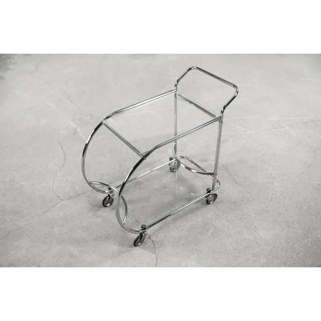 Vintage Art Dèco Tubular Steel Chrome Plated and Glass Bar Cart, 1950s For Sale - Image 10 of 12